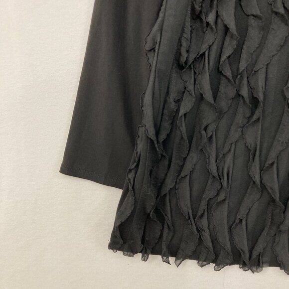 New Antthony Large Black Ruffle Textured Stretch Knit Long Sleeve Top Evening - Picture 4 of 10